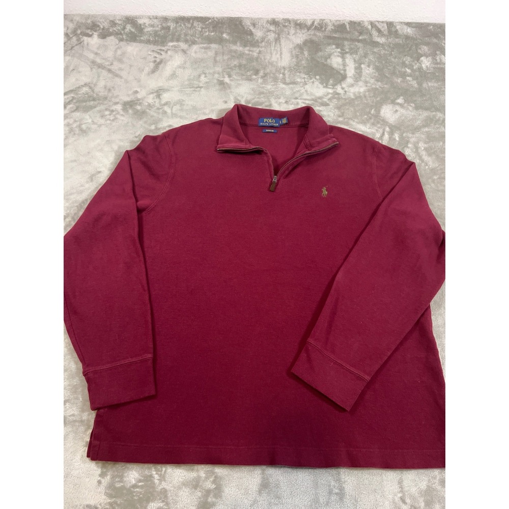 Polo Ralph Lauren Estate Rib‎ Quarter Zip Pullover Burgundy Mens Large L